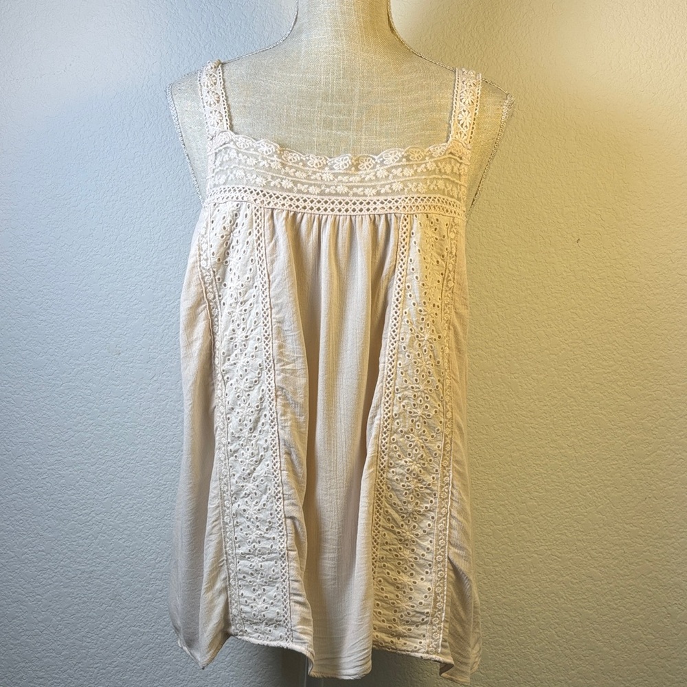 Torrid Washable Gauze Crochet Trim Cream Lace Women's Tank Top Size 1X